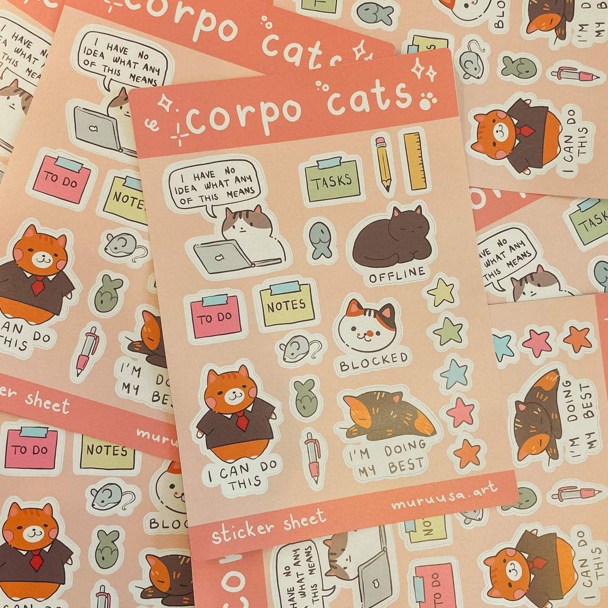 Cute Cats Working in Office Sticker Sheet | A5 Size