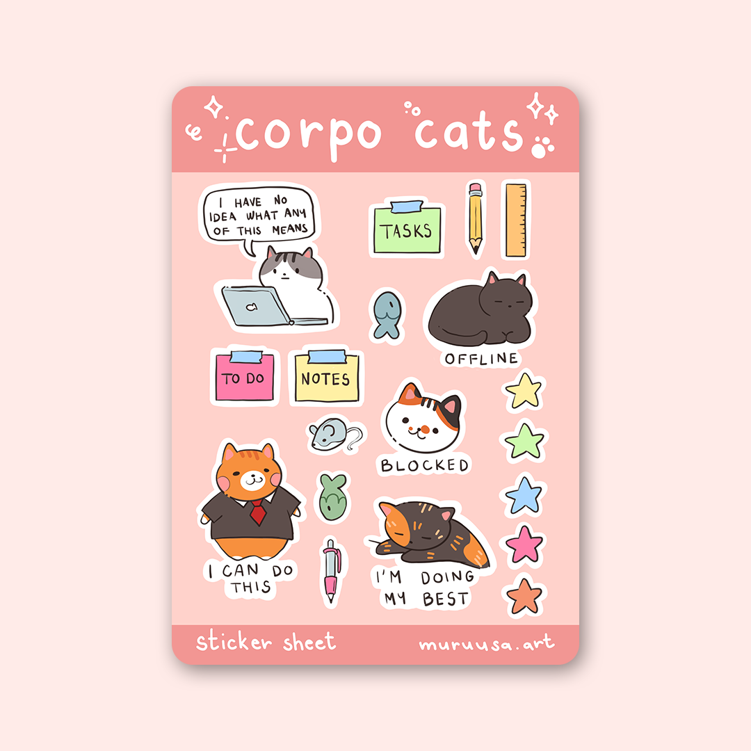 Cute Cats Working in Office Sticker Sheet | A5 Size