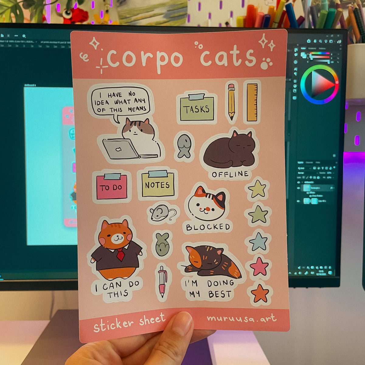 Cute Cats Working in Office Sticker Sheet | A5 Size