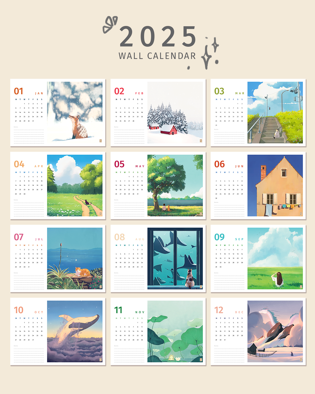 2025 Illustrated Wall Calendar